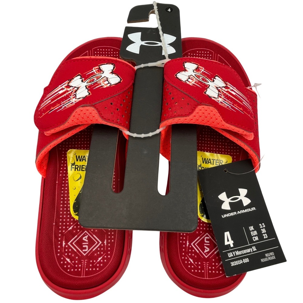 Under Armour Mercenary‎ SL Slides Youth 4 Red New Sandals